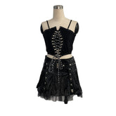 Ivoresta Strappy Corset Top & Leather Skirt Set