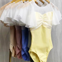 Moonnella Sheer Flutter Sleeve Leotard