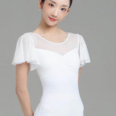 Moonnella Sheer Flutter Sleeve Leotard