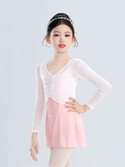 Gavina Sheer Ruched Long Sleeve Wrap Top