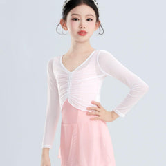 Gavina Sheer Ruched Long Sleeve Wrap Top