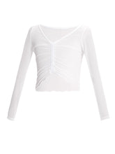 Gavina Sheer Ruched Long Sleeve Wrap Top