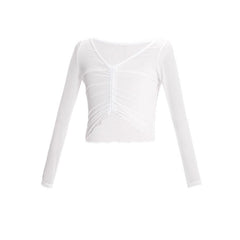 Gavina Sheer Ruched Long Sleeve Wrap Top