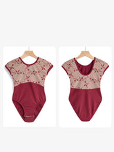 Wysteria Embroidered Mesh Short Sleeve Leotard
