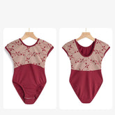 Wysteria Embroidered Mesh Short Sleeve Leotard