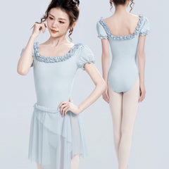 Ariyana Ruffle Neck Puff Sleeve Leotard