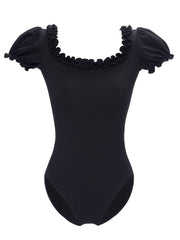Ariyana Ruffle Neck Puff Sleeve Leotard