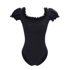 Ariyana Ruffle Neck Puff Sleeve Leotard