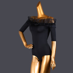 Paviellea Off-Shoulder Mesh Ruffle Bodysuit