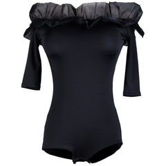Paviellea Off-Shoulder Mesh Ruffle Bodysuit