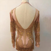 Voresta Crystal Tassel High-Neck Stage Jumpsuit