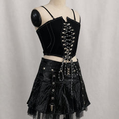 Ivoresta Strappy Corset Top & Leather Skirt Set