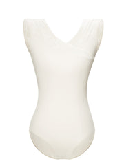 Uravelle Lace Cross-Neck Cap Sleeve Leotard