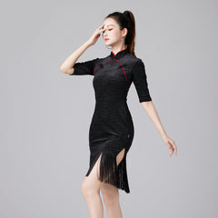 Delavelle Velvet Fringe Dress