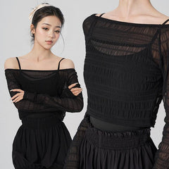 Selavelle Mesh Ruched Warm-Up Top