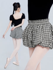 Delyavelle Plaid High-Waist Warm-Up Shorts
