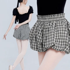 Delyavelle Plaid High-Waist Warm-Up Shorts