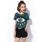 Tivoria Sequin Eye Graphic Oversized Top
