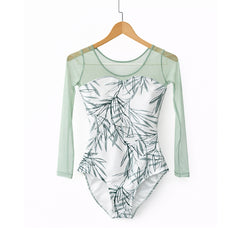 Fleur Leotard with Long Mesh Sleeves