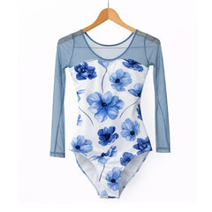 Fleur Leotard with Long Mesh Sleeves