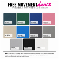 Enduracore Homogeneous Dance Mat colour chart showing colour codes and available thicknesses
