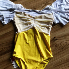 Moonnella Sheer Flutter Sleeve Leotard
