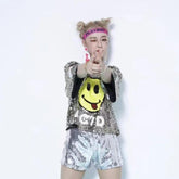 Helvienne Sequin Smile Performance Top