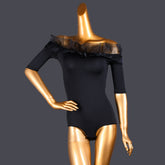 Paviellea Off-Shoulder Mesh Ruffle Bodysuit