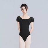 Ione Noir Lace Puff Sleeve Leotard
