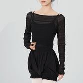 Selavelle Mesh Ruched Warm-Up Top
