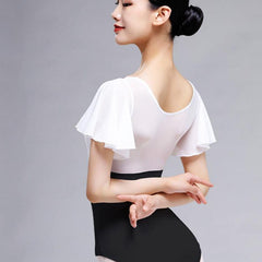 Moonnella Sheer Flutter Sleeve Leotard