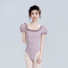 Ariyana Ruffle Neck Puff Sleeve Leotard