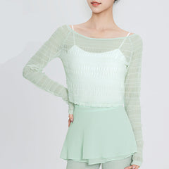 Selavelle Mesh Ruched Warm-Up Top
