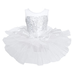 Girls' Sequin Ballet Leotard Dress with Mesh Skirt