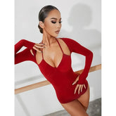 Halter Long Sleeved Backless Bodysuit Leotard
