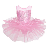 Girls' Sequin Ballet Leotard Dress with Mesh Skirt
