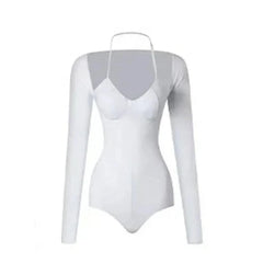 Halter Long Sleeved Backless Bodysuit Leotard