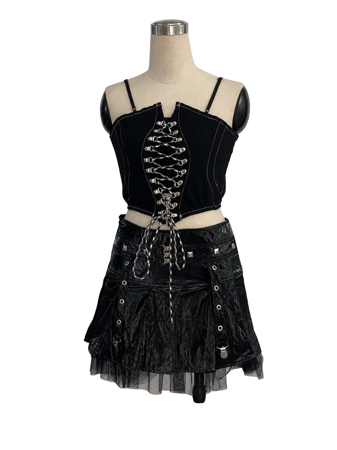 Ivoresta Strappy Corset Top & Leather Skirt Set