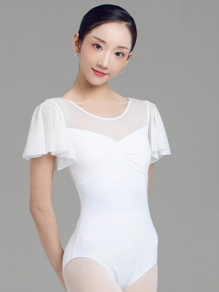 Moonnella Sheer Flutter Sleeve Leotard