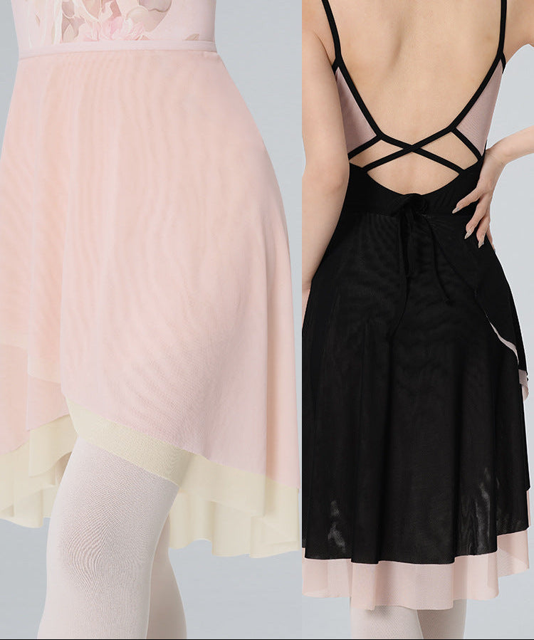 Olivine Double-Layer Contrast Mesh Skirt