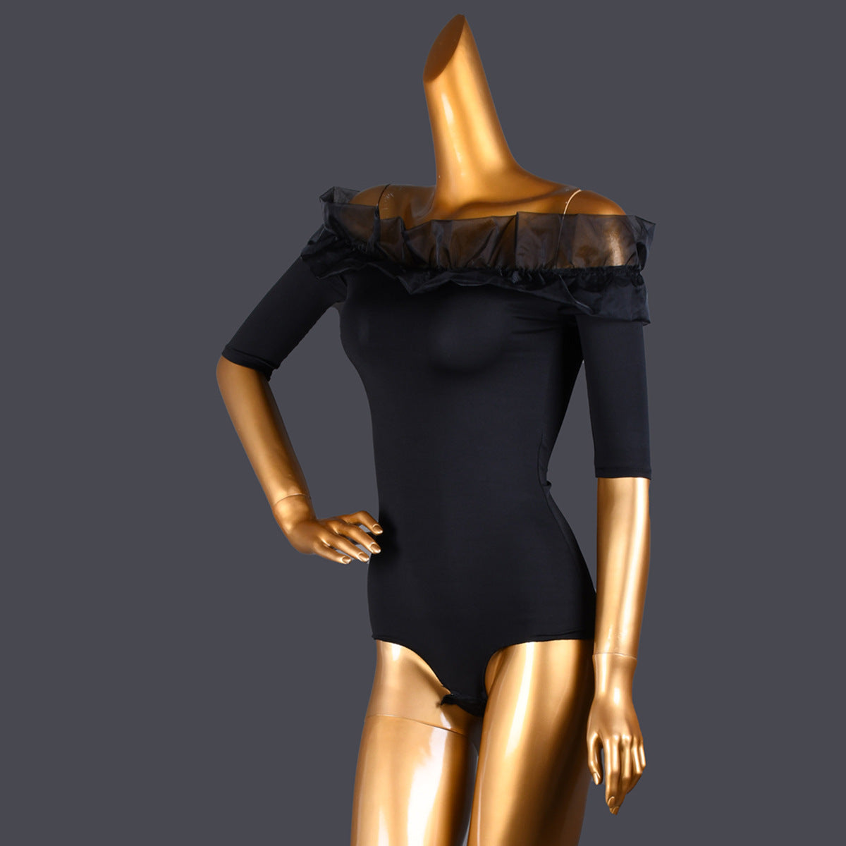 Paviellea Off-Shoulder Mesh Ruffle Bodysuit