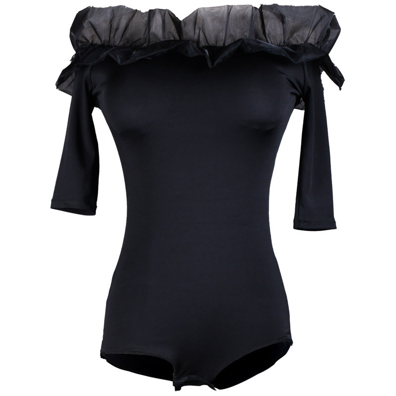 Paviellea Off-Shoulder Mesh Ruffle Bodysuit