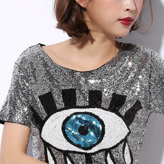 Tivoria Sequin Eye Graphic Oversized Top