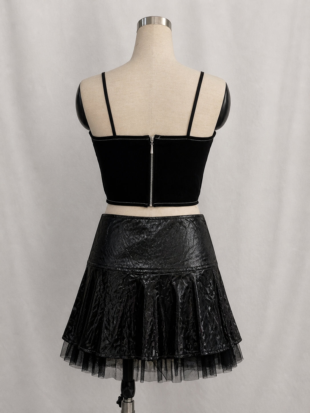 Ivoresta Strappy Corset Top & Leather Skirt Set
