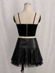 Ivoresta Strappy Corset Top & Leather Skirt Set