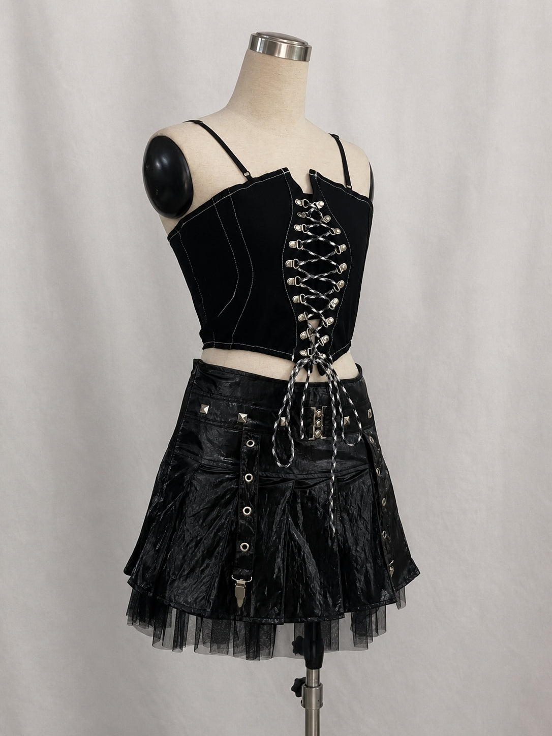 Ivoresta Strappy Corset Top & Leather Skirt Set