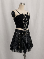 Ivoresta Strappy Corset Top & Leather Skirt Set