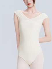 Uravelle Lace Cross-Neck Cap Sleeve Leotard