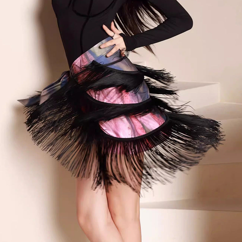Peravienne Layered Fringe Wrap Skirt