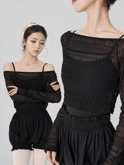 Selavelle Mesh Ruched Warm-Up Top